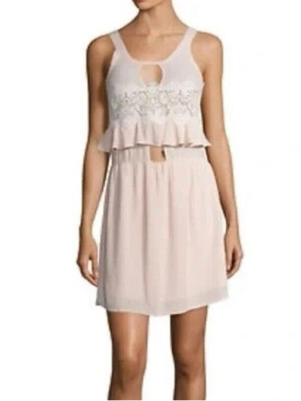 For Love And Lemons Blush Lace-Trim Ruffle Mini Dress